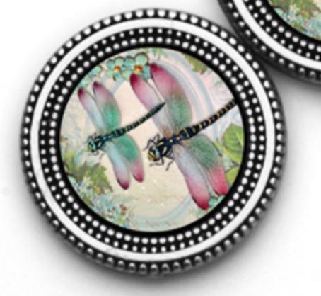 Dragonfly Flowers Double Print Magnet Button Set