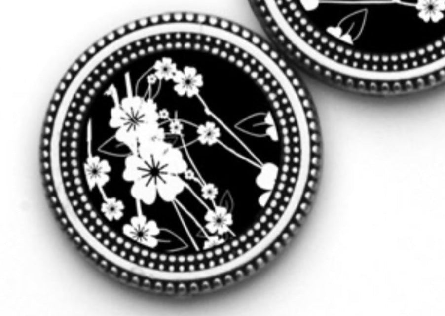 Black & White Flowers Print Magnet Button Set