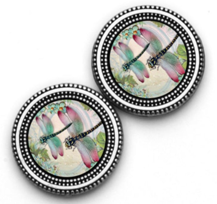 Dragonfly Flowers Double Print Magnet Button Set