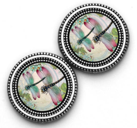 Dragonfly Flowers Double Print Magnet Button Set
