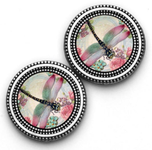 Dragonfly Flowers Print Magnet Button Set