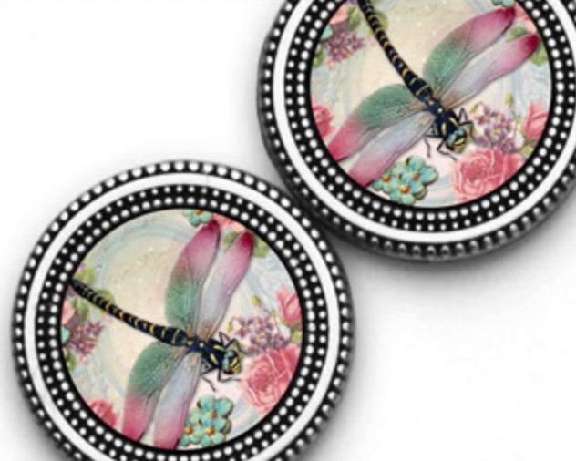 Dragonfly Flowers Print Magnet Button Set