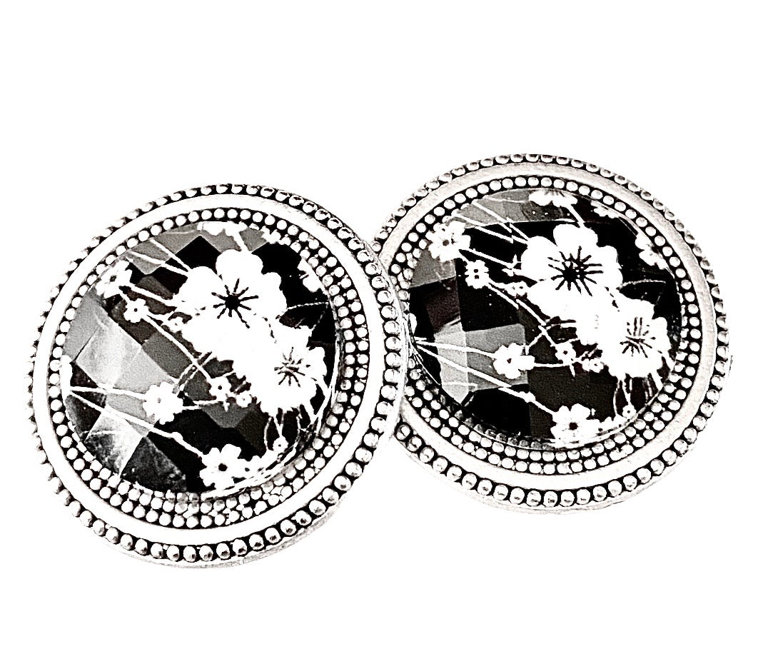 Black & White Flowers Print Magnet Button Set